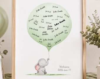 Baby guest book - Elephant guest book baby shower - Printable baby shower guest book alternative - Balloon guest book - Printable guest