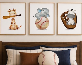 Baby sports animals - Baseball nursery decor - Baby boy sports nursery - Animal sports - Baseball print set - Nursery sports decor - H2824