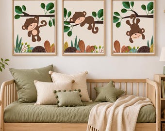 Monkey nursery decor - Boho nursery decor - Baby boy nursery - Boho nursery prints - Monkey nursery art - Safari nursery print - Safari