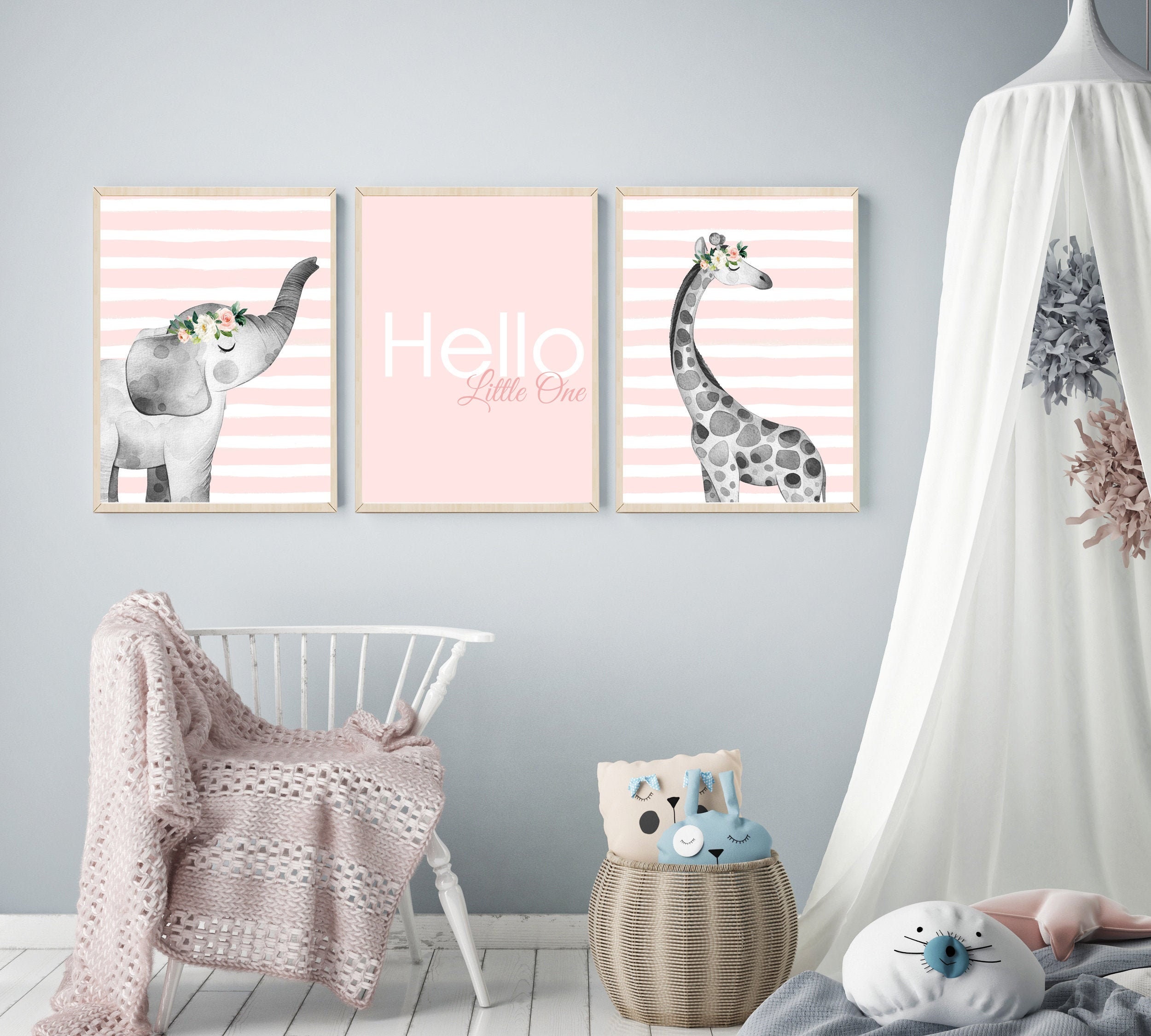 Pink Nursery Wall Art Safari Animals Print Baby Girl Etsy