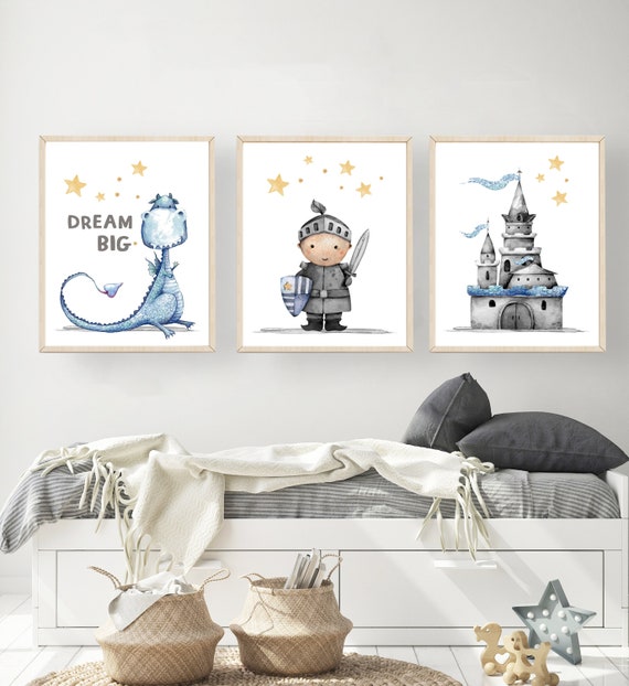 Dragon avec princesse et chevalier (*‿*), Stickers muraux pour bébé,  garçon et fille