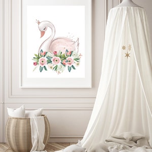 Swan Print - Swan Nursery Art - Girls Room Decor - Blush Pink Wall Art ...
