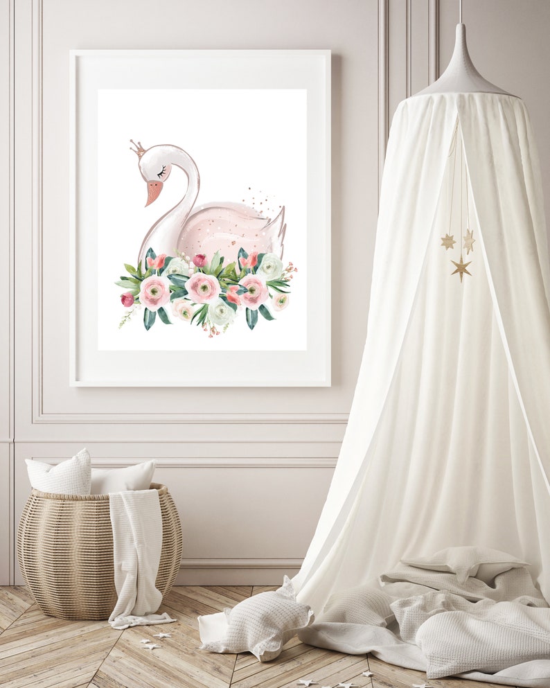 Swan Print - Swan Nursery Art - Girls Room Decor - Blush Pink Wall Art ...