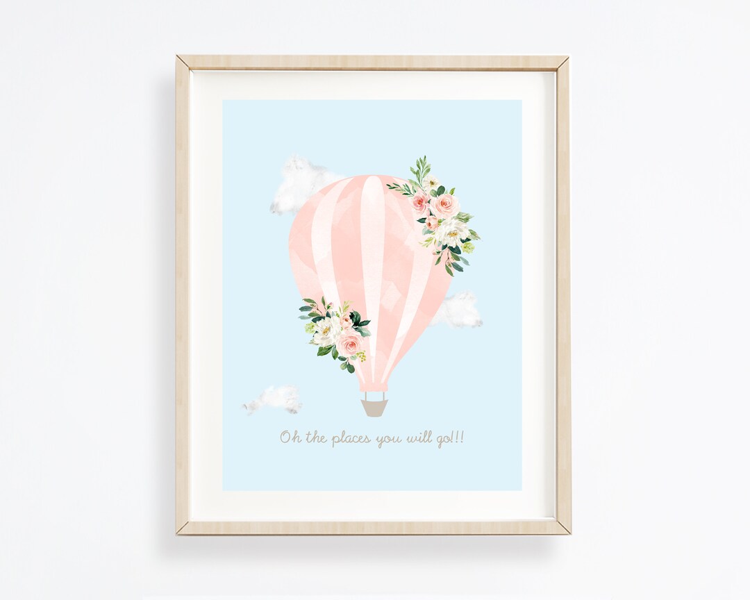 Hot Air Balloon Nursery Print - Pink Hot Air Balloon - Floral Hot Air ...