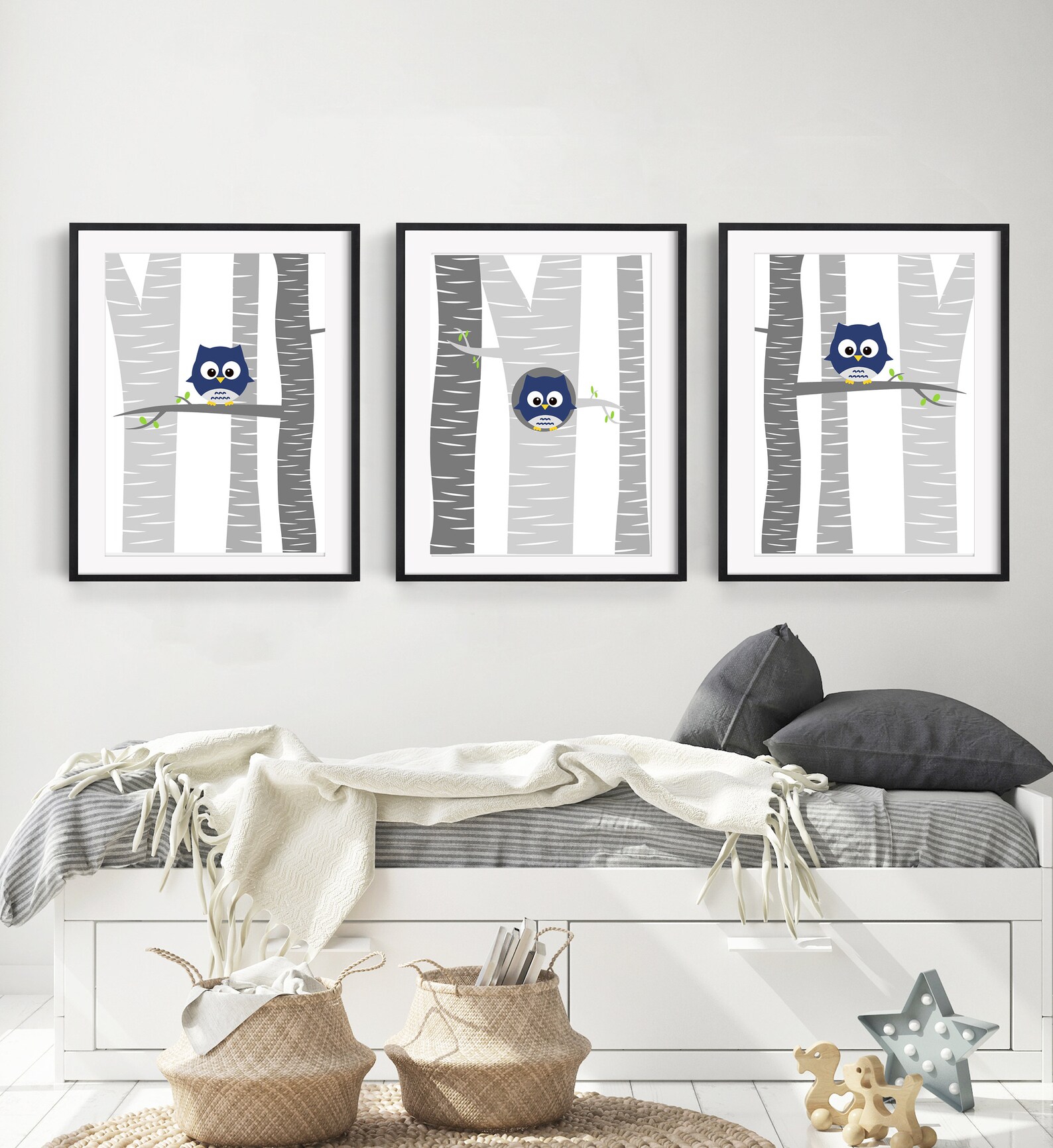 Baby Boy Owl Nursery Wall Art Print. Baby Boy Owls in a Tree. Etsy