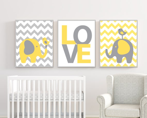 yellow and grey elephant nursery