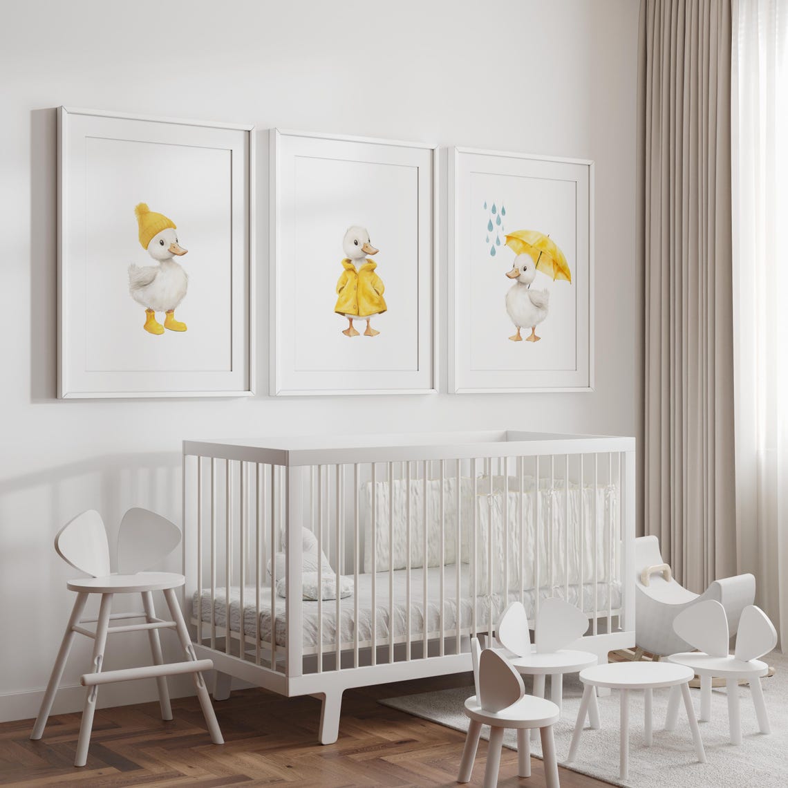 Yellow Nursery Decor - Nursery Duck Wall Art - White Duck Prints ...