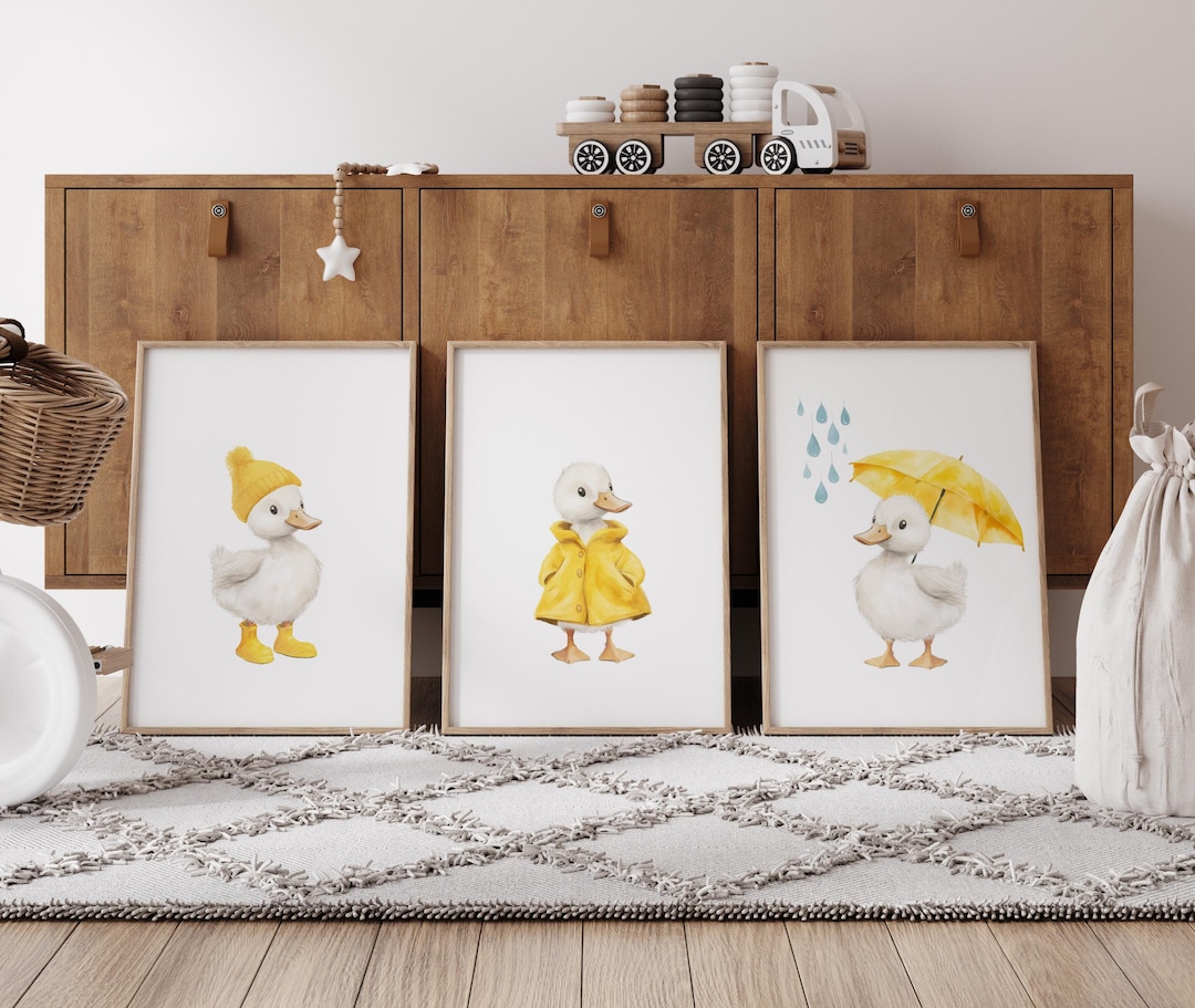 Yellow Nursery Decor - Nursery Duck Wall Art - White Duck Prints ...