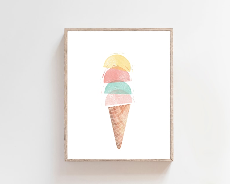 Ice cream wall art - Ice cream cone print - Ice cream printable wall art - Watercolor kids printable - Ice cream poster - Gelato print image 1
