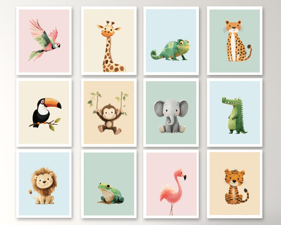 Safari Animal Nursery Prints – Jungle Wall Art for Kids Room – Set of ...