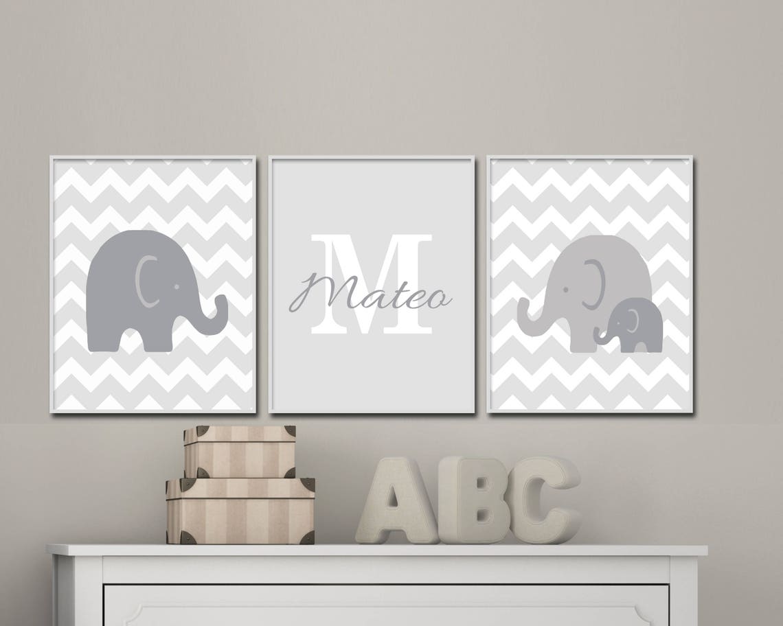 Grey and White Nursery Wall Art Elephant Nursery Art Prints Etsy