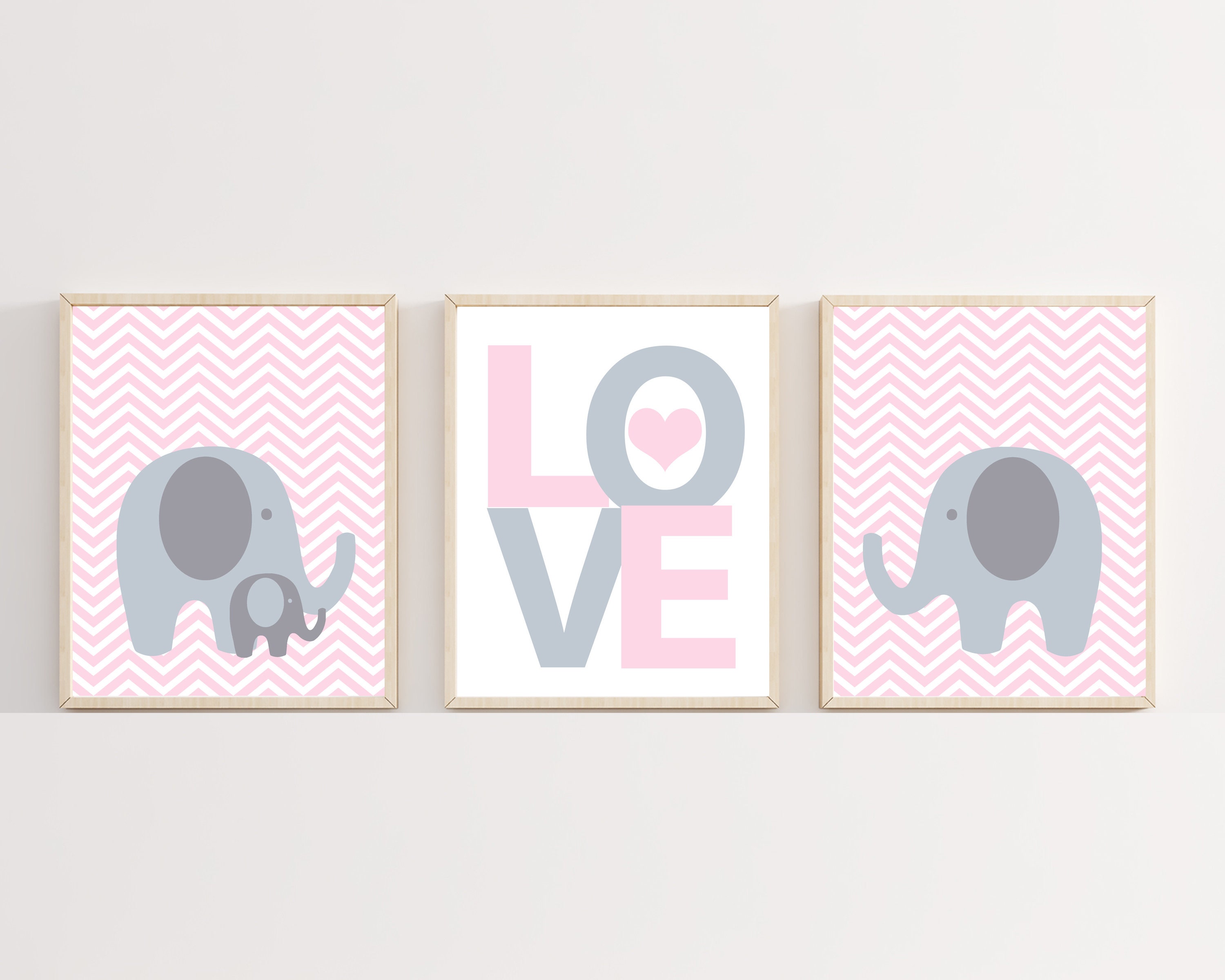 Baby Girl Nursery Pink and Grey Elephant Wall Art Print. Baby Etsy