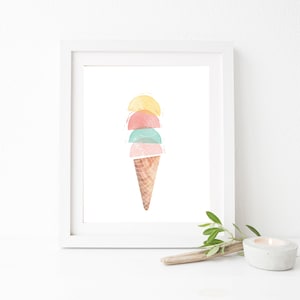 Ice cream wall art - Ice cream cone print - Ice cream printable wall art - Watercolor kids printable - Ice cream poster - Gelato print image 2