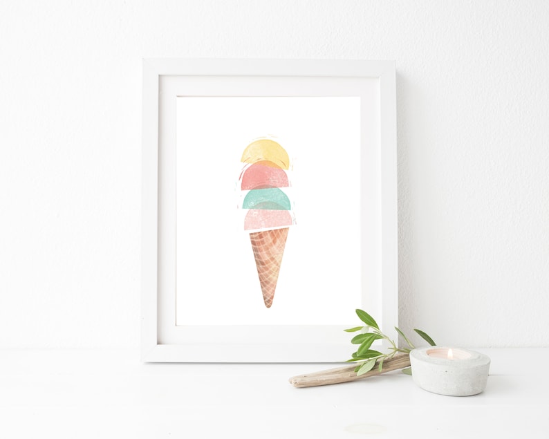 Ice cream wall art - Ice cream cone print - Ice cream printable wall art - Watercolor kids printable - Ice cream poster - Gelato print image 2