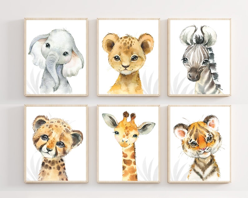 Safari baby animal prints Safari Animal prints Watercolor animal prints Safari nursery decor Safari Jungle animals Baby nursery image 1