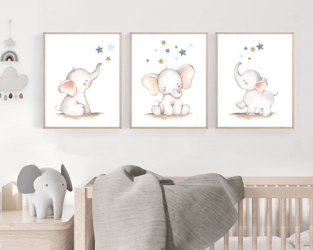 Elephant Nursery Decor Nursery Elephant Wall Art Blue Nursery Art Baby