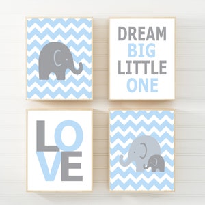 Printable Baby boy Nursery Art Prints, Elephant Nursery Art, Suits Blue & Grey Nursery Decor, Set of 4 -8x10&quot; Digital Instant Download