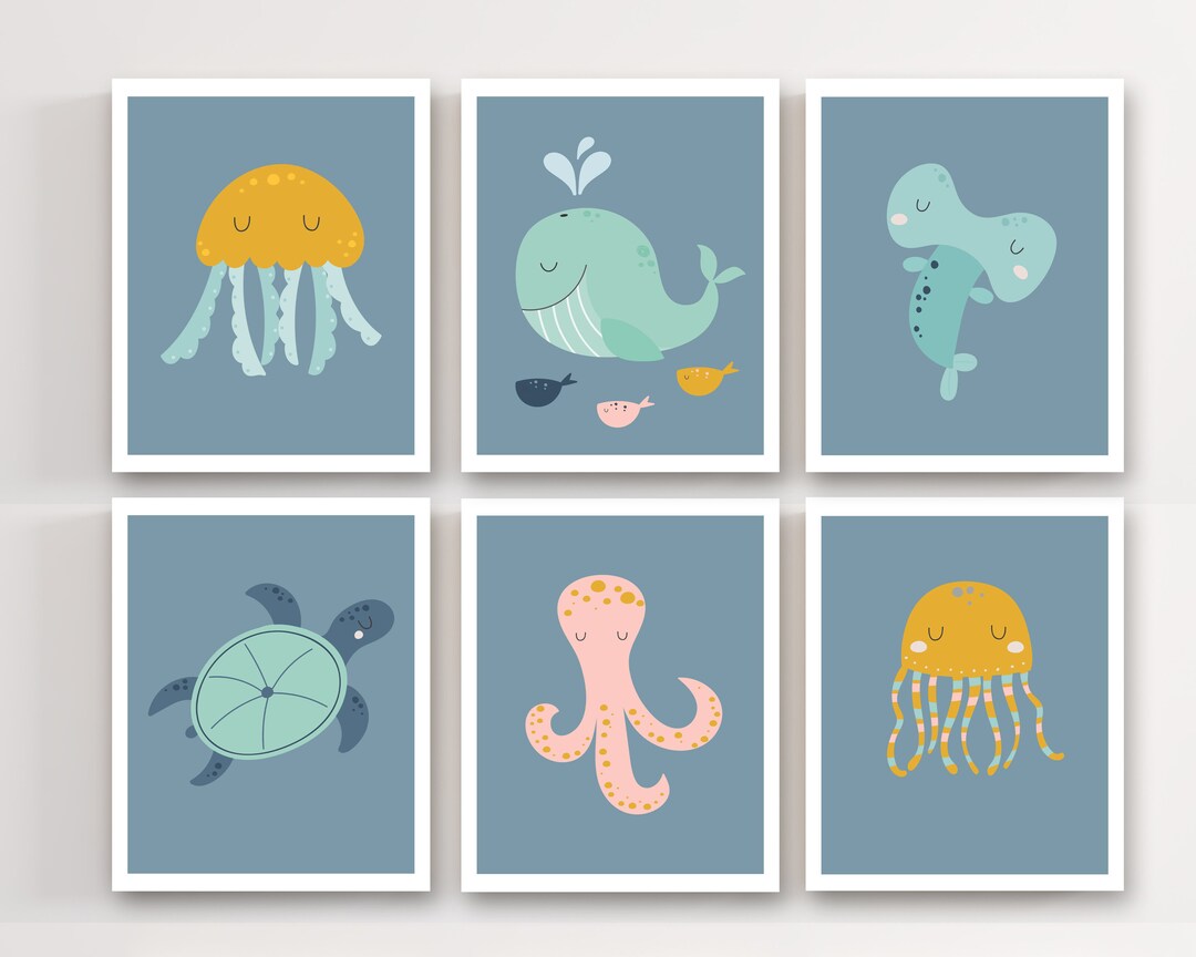 Kids Bathroom Prints - Ocean Bathroom Decor - Kids Bathroom Wall Art - Sea Creatures Print ...