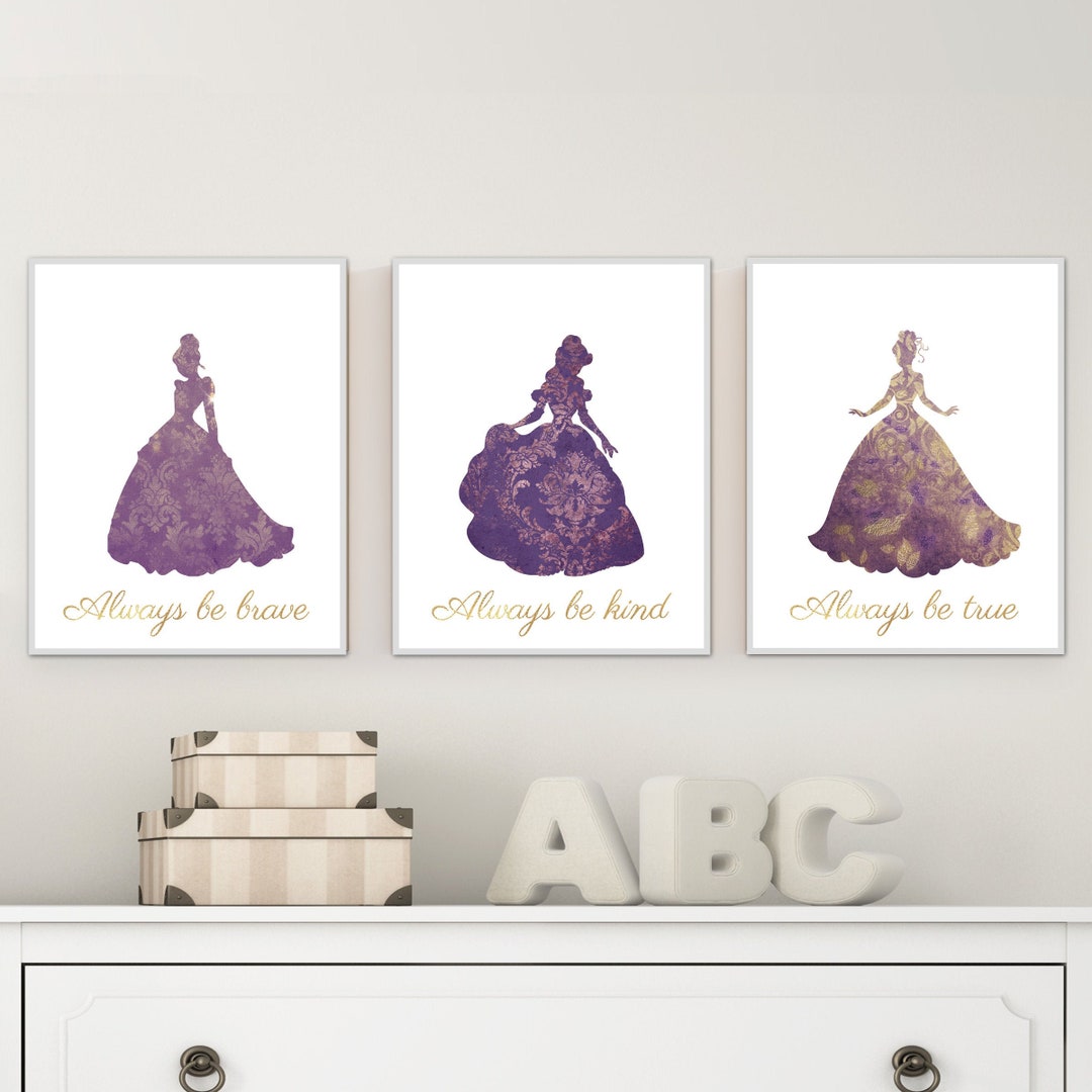 Princess Wall Decor - Princess Print Set - Purple Girls Wall Art ...