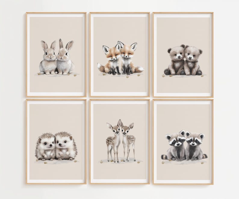 Twin Nursery Decor - Woodland Animal Decor - Twin Nursery Wall Art ...