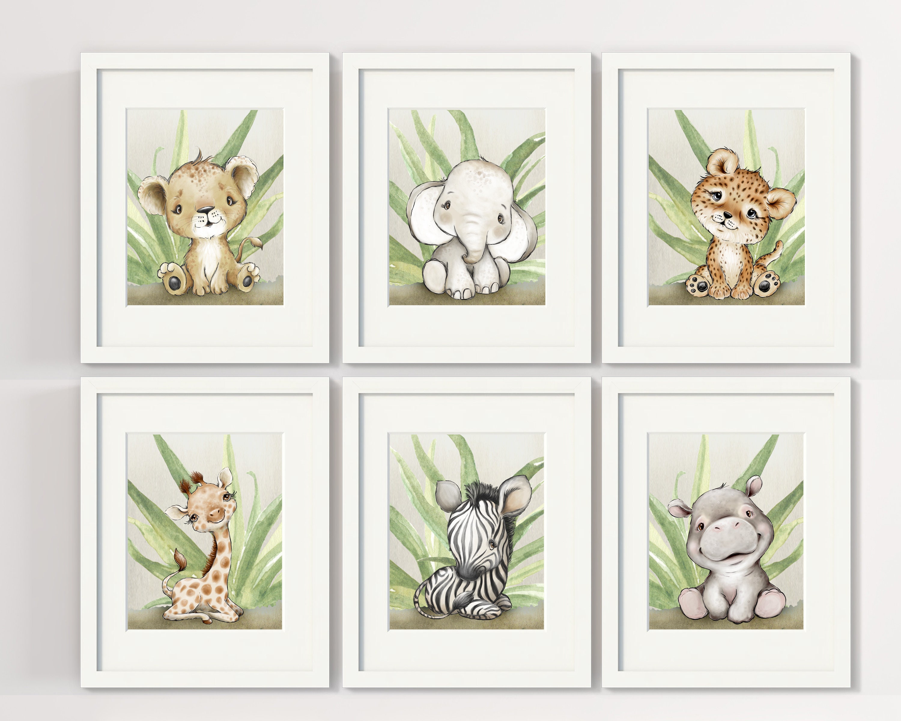Nursery Decor Baby Safari Animal Nursery Watercolor Baby Etsy
