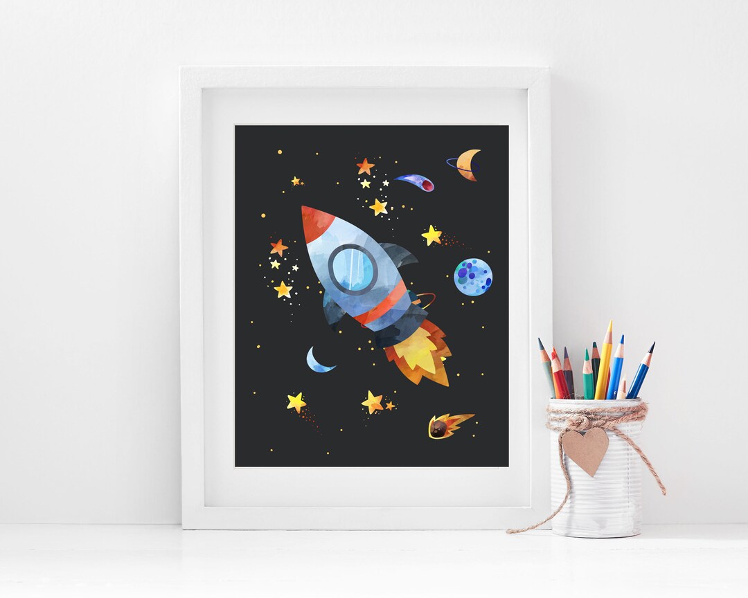Rocket Ship Print Printable Wall Art Outer Space Nursery Spaced Themed