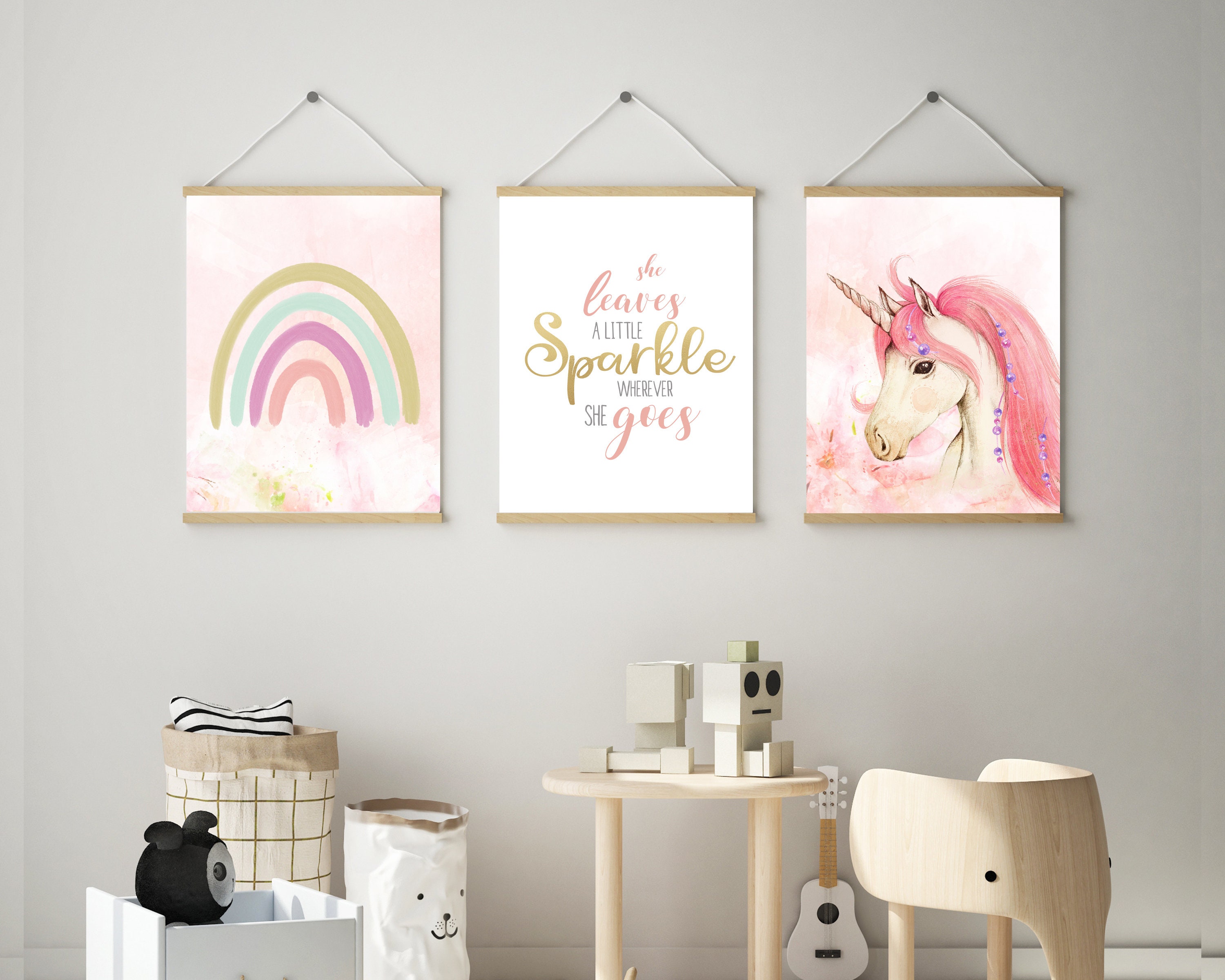 Set of 3 Prints, Personalized Gifts, Art For Kids Hub, Above Bed Decor,  Unicorn, Art Print, Love Yourself, Name Sign, Gifts For Kids, Poster 