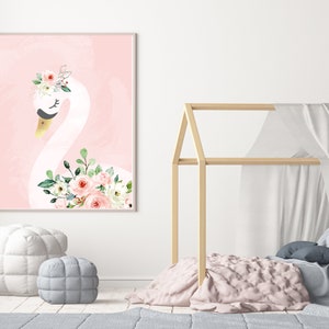 Swan Nursery Print - Girl Room Wall Art - Blush Pink Wall Art ...