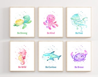 Sea creatures wall art - Sea animal prints - Nursery decor - Nursery ocean prints - Ocean nursery decor - Ocean theme nursery - Printable
