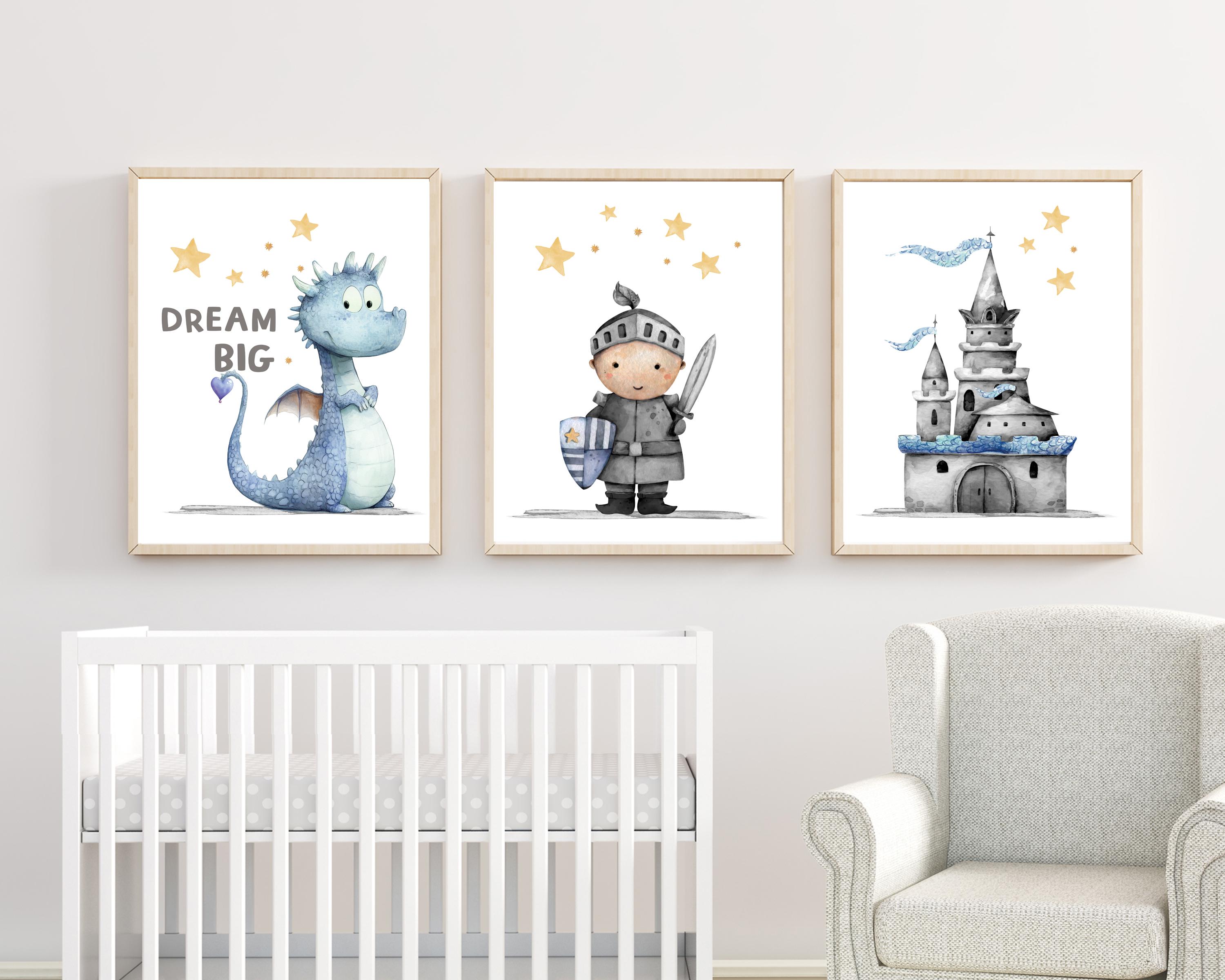 Knight Nursery Print - Dragon Wall Art - Boys Room Decor - Castle ...