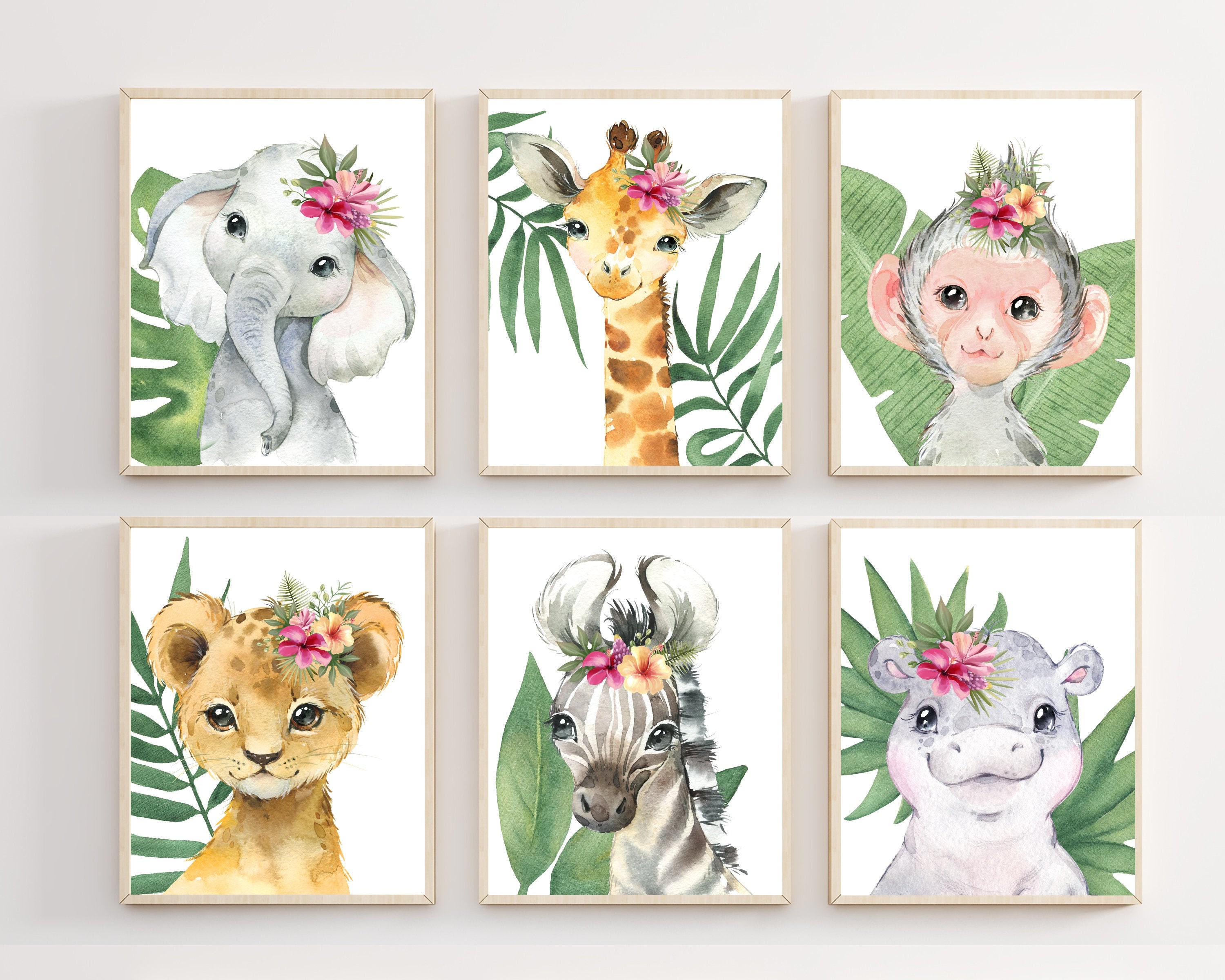 Safari Baby Animals Girl Safari Nursery Set of 6 Prints Etsy