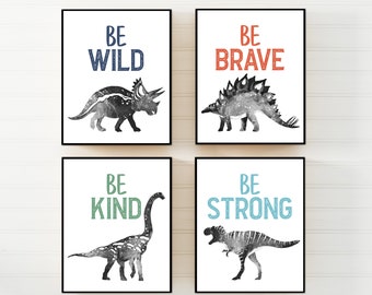 Boys Dinosaur wall art - Dinosaur poster - Nursery wall art - Dinosaur prints - Dinosaur printable - Toddler Dinosaur room - Set of 4 -H2807