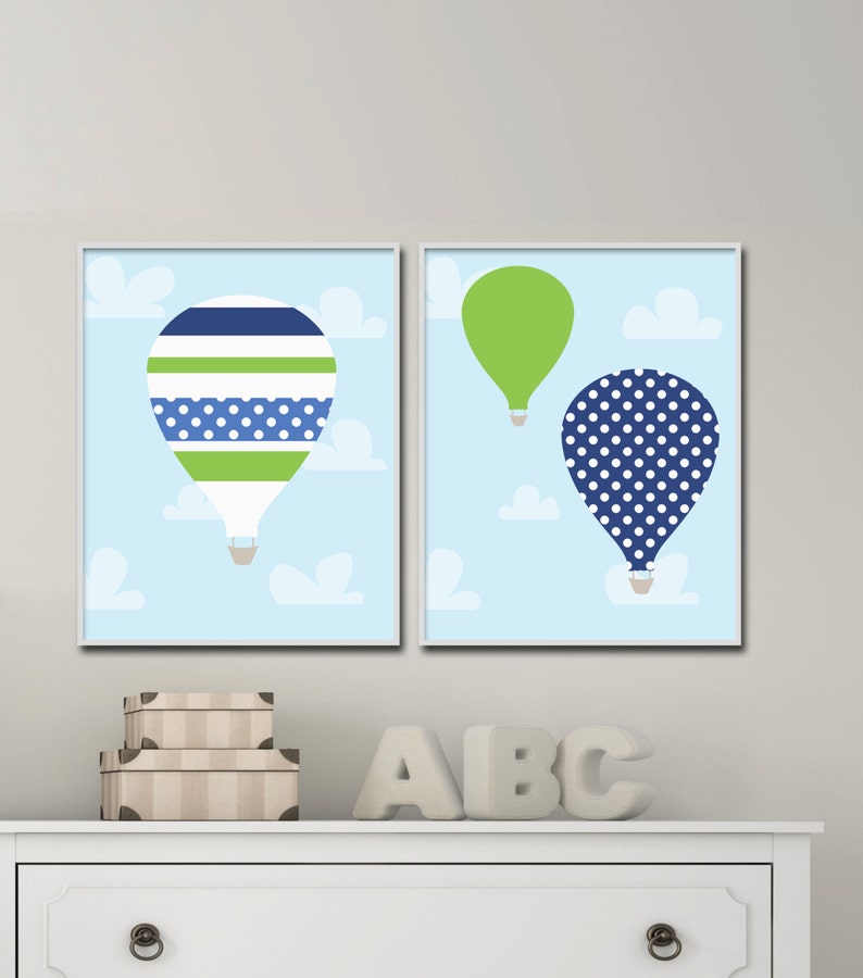 Baby Boy Nursery Wall Art Hot Air Balloon Prints