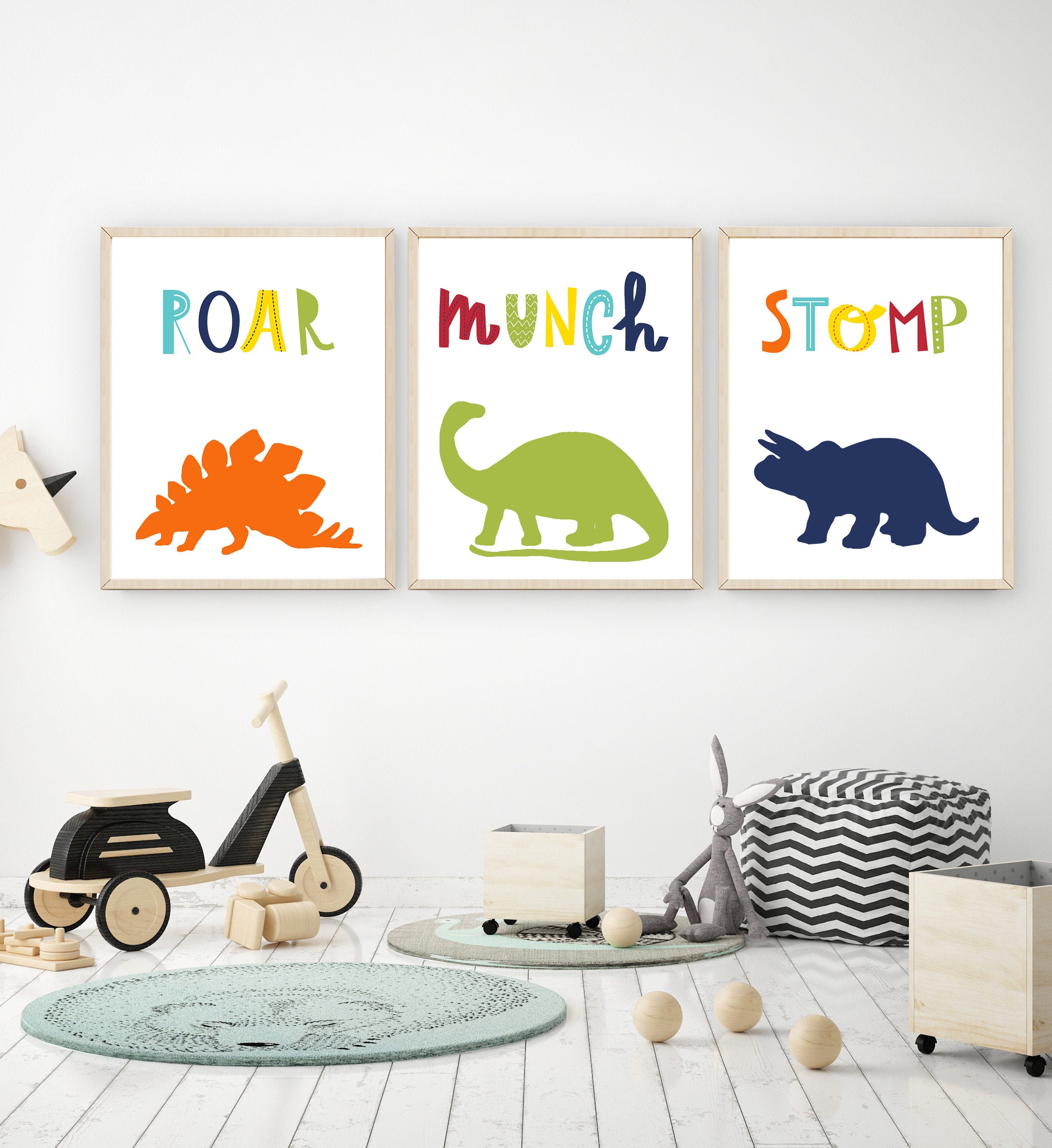 Dinosaur print set Boys nursery decor Dinosaur wall art | Etsy