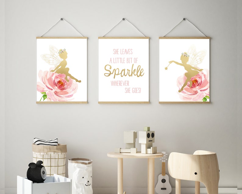 Fairy Nursery Wall Art Fairy Print Pink and Gold Nursery Etsy