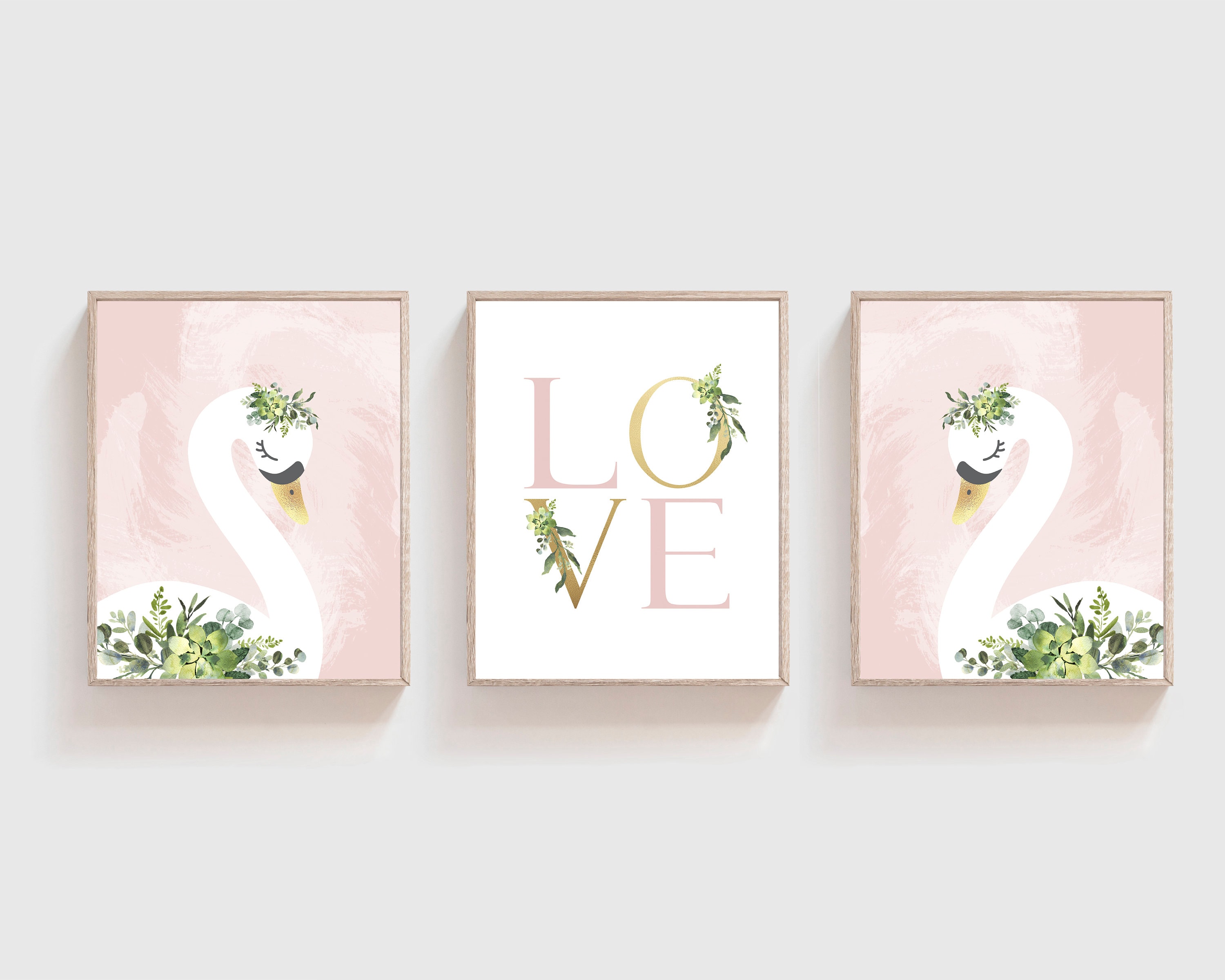Swan Nursery Wall Art Blush Pink Nursery Girl Name Wall | Etsy