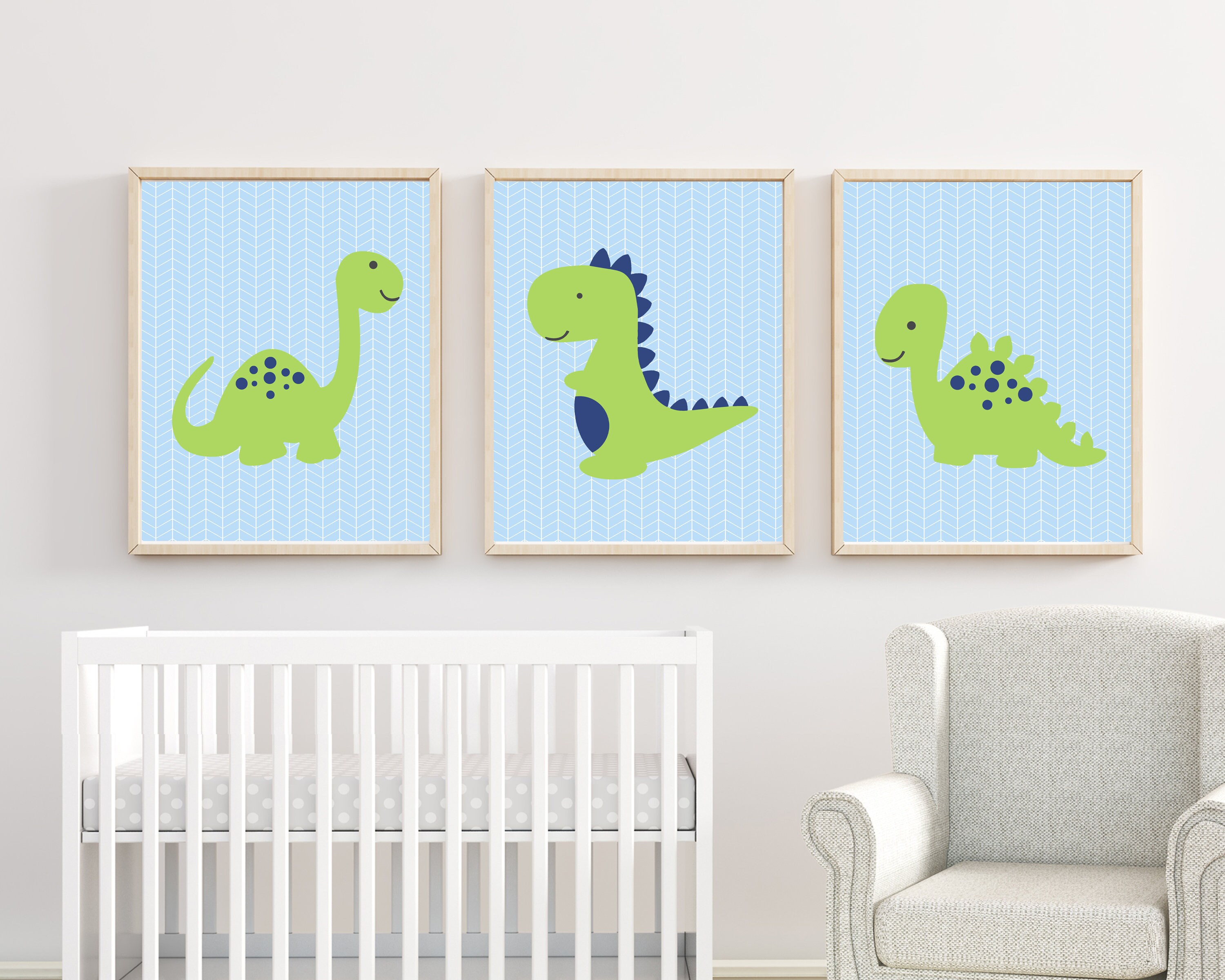 Baby Boy Nursery Art Print Dinosaur Wall Art Prints Blue Etsy