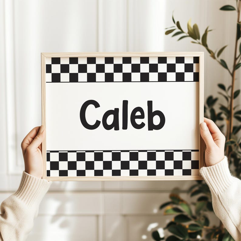 Checkerboard Name Print – Personalized Boys Room Decor, Racing Theme ...