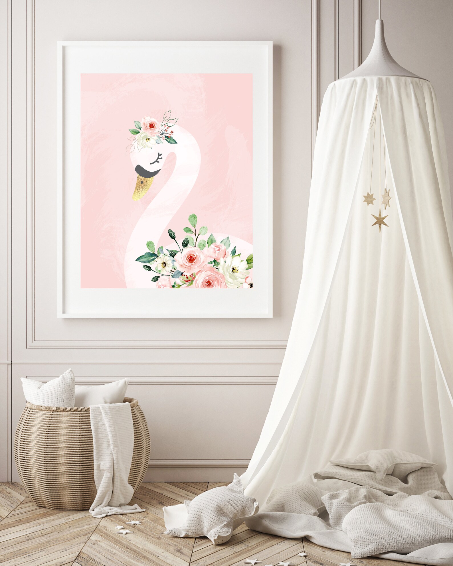Swan Nursery Print - Girl Room Wall Art - Blush Pink Wall Art ...
