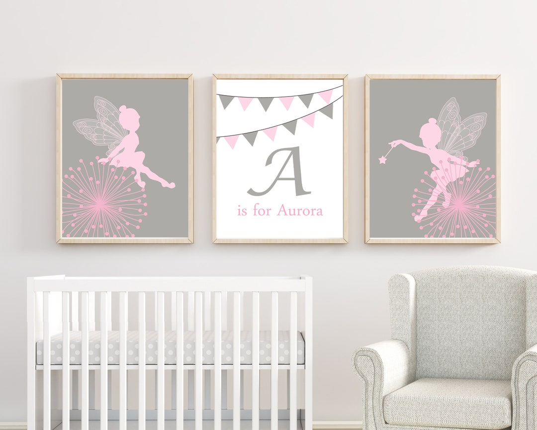 Baby Girl Nursery Wall Art, Personalized Name and Fairy Nursery Art ...