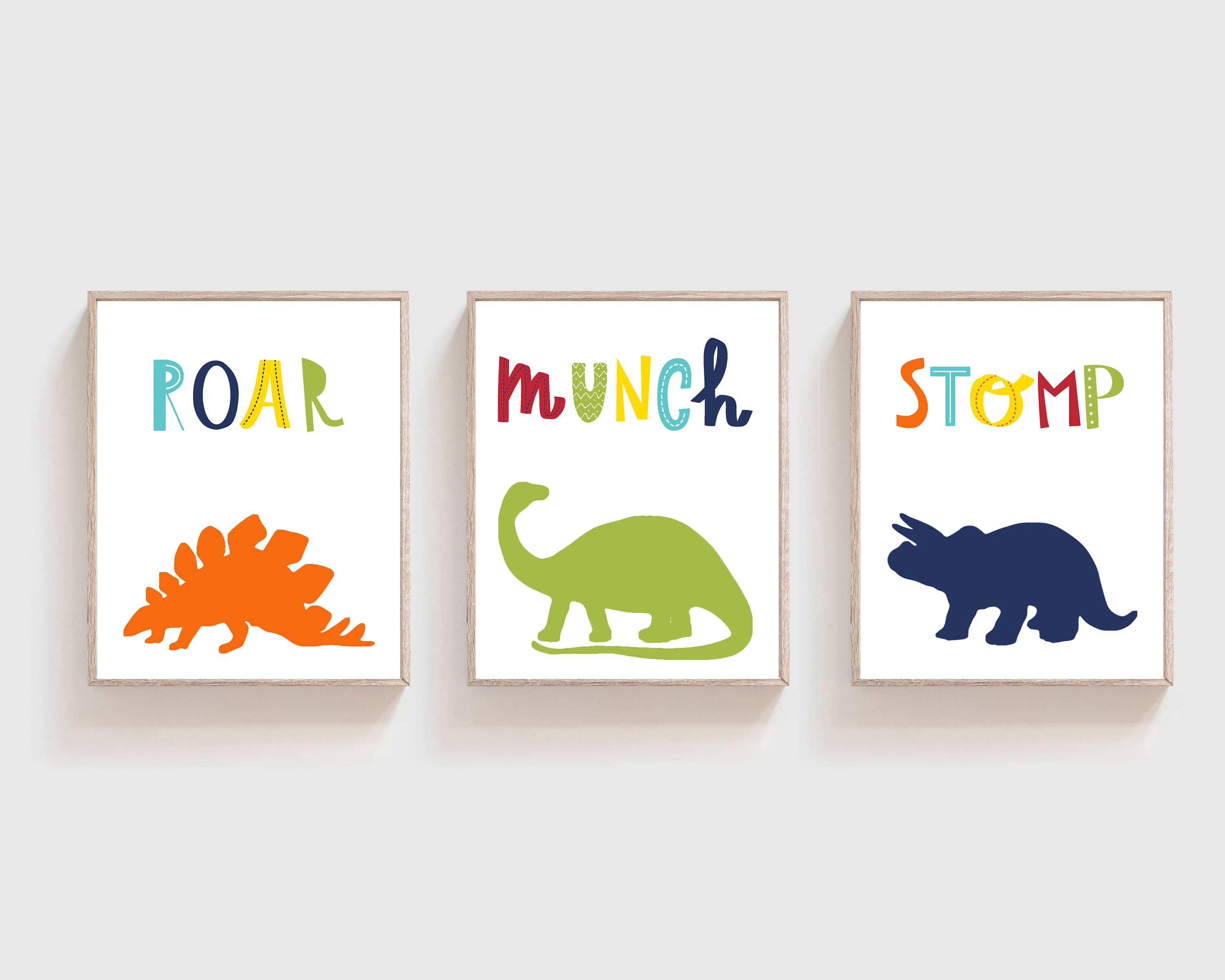 Dinosaur print set Boys nursery decor Dinosaur wall art | Etsy