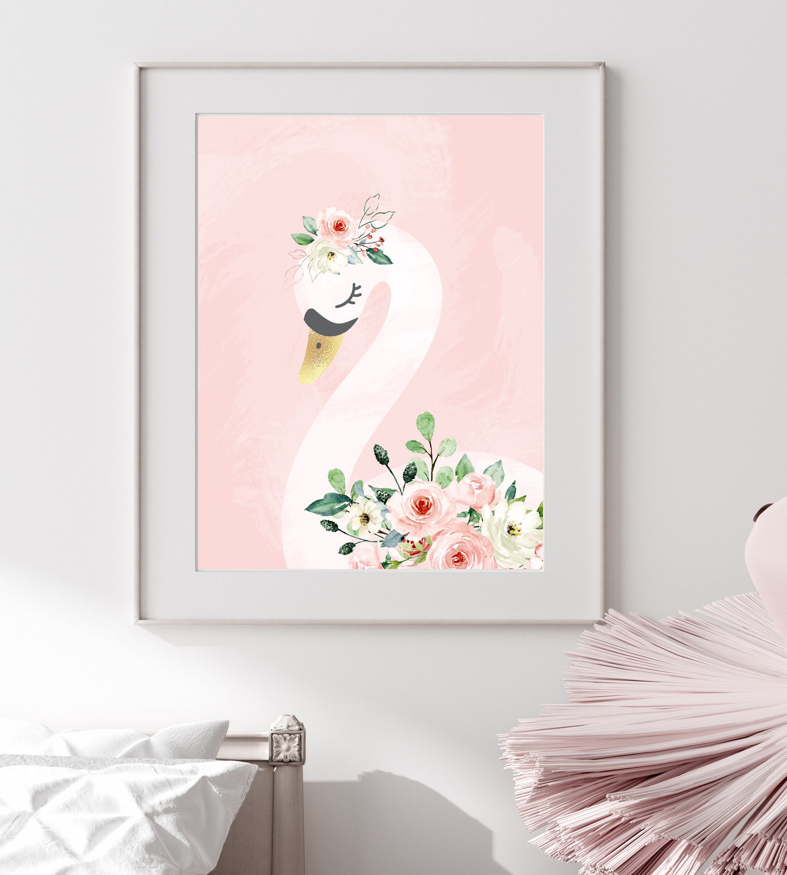 Swan Nursery Print - Girl Room Wall Art - Blush Pink Wall Art ...