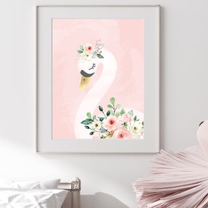 Swan Nursery Print - Girl Room Wall Art - Blush Pink Wall Art ...