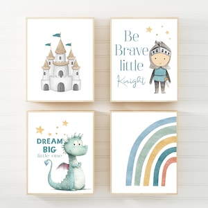 Boys room decor - Dragon nursery decor - Knight nursery - Baby boy nursery - Boy wall art - Blue nursery decor - Dragon wall art - H2665