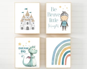 Boys room decor - Dragon nursery decor - Knight nursery - Baby boy nursery - Boy wall art - Blue nursery decor - Dragon wall art - H2665