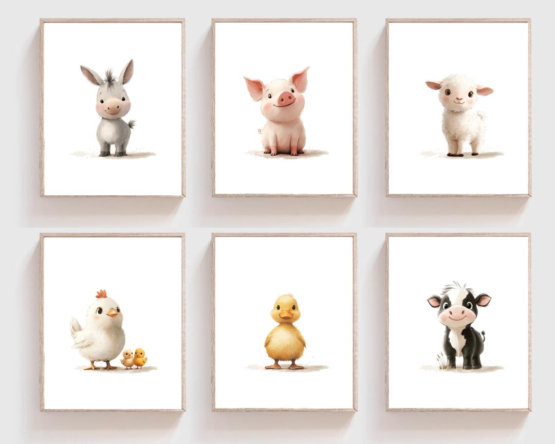Farm Animals Nursery Decor, Set of 6 Digital Prints for Wall Art ...