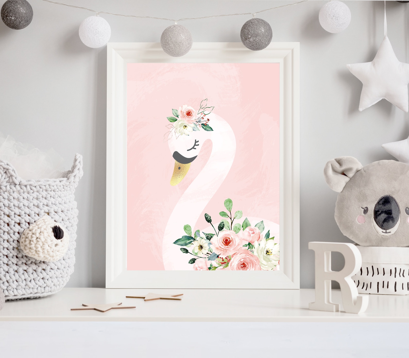 Swan Nursery Print - Girl Room Wall Art - Blush Pink Wall Art ...