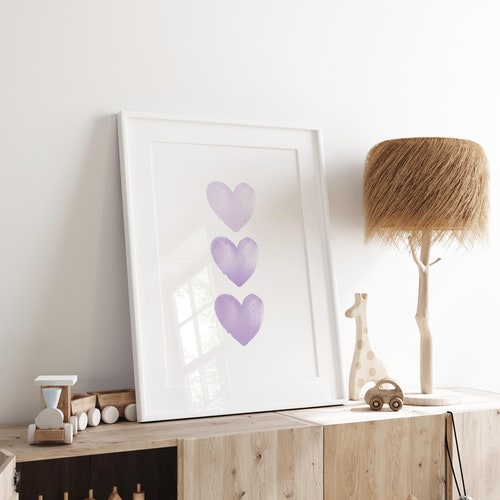 Purple Watercolor hearts print - Heart print - Heart nursery decor - Purple watercolor print - Girls room decor - Printable girl wall decor