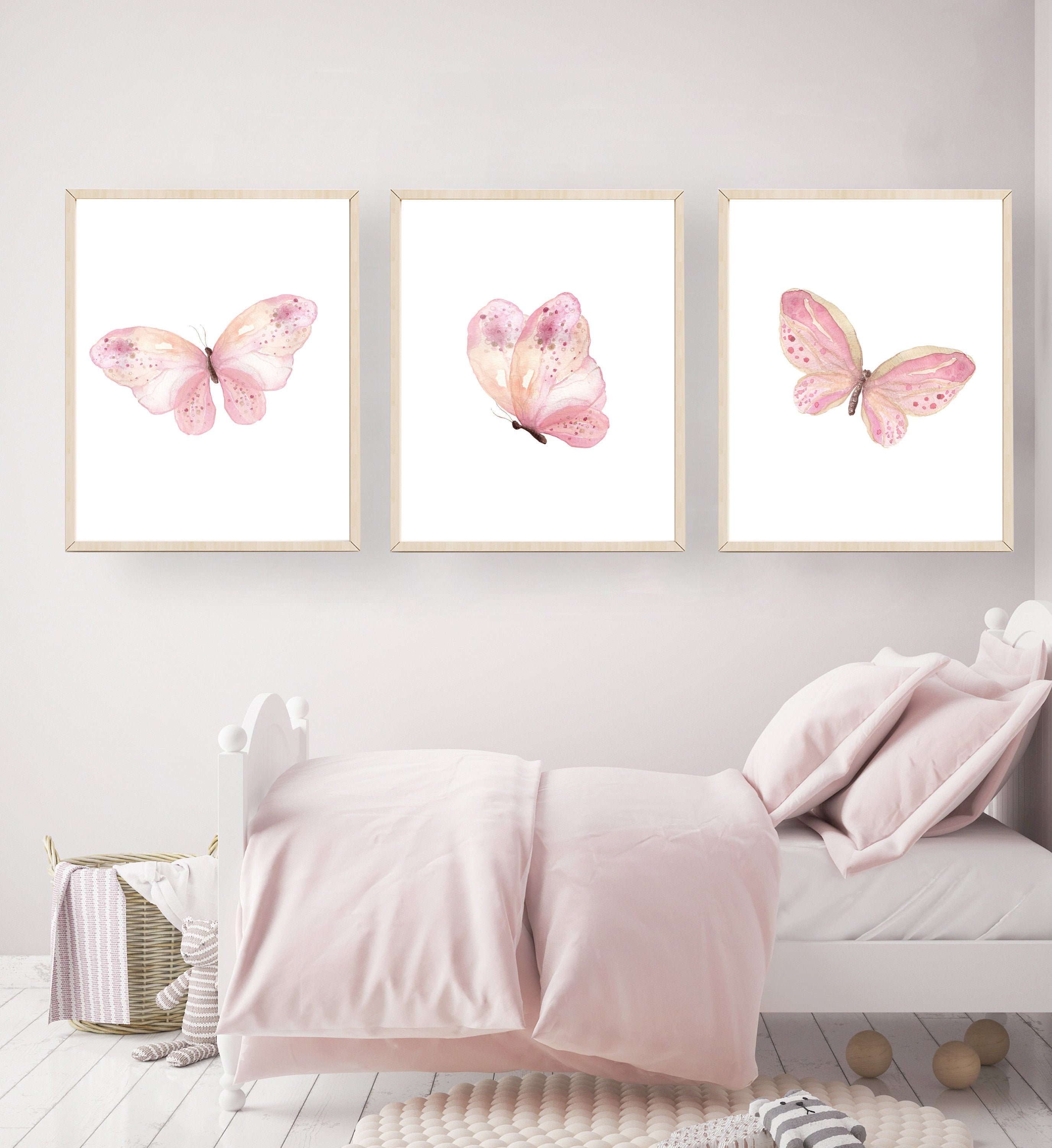 Flower Girl Butterfly Flower Art Kids Girl Bedroom Decor Wall