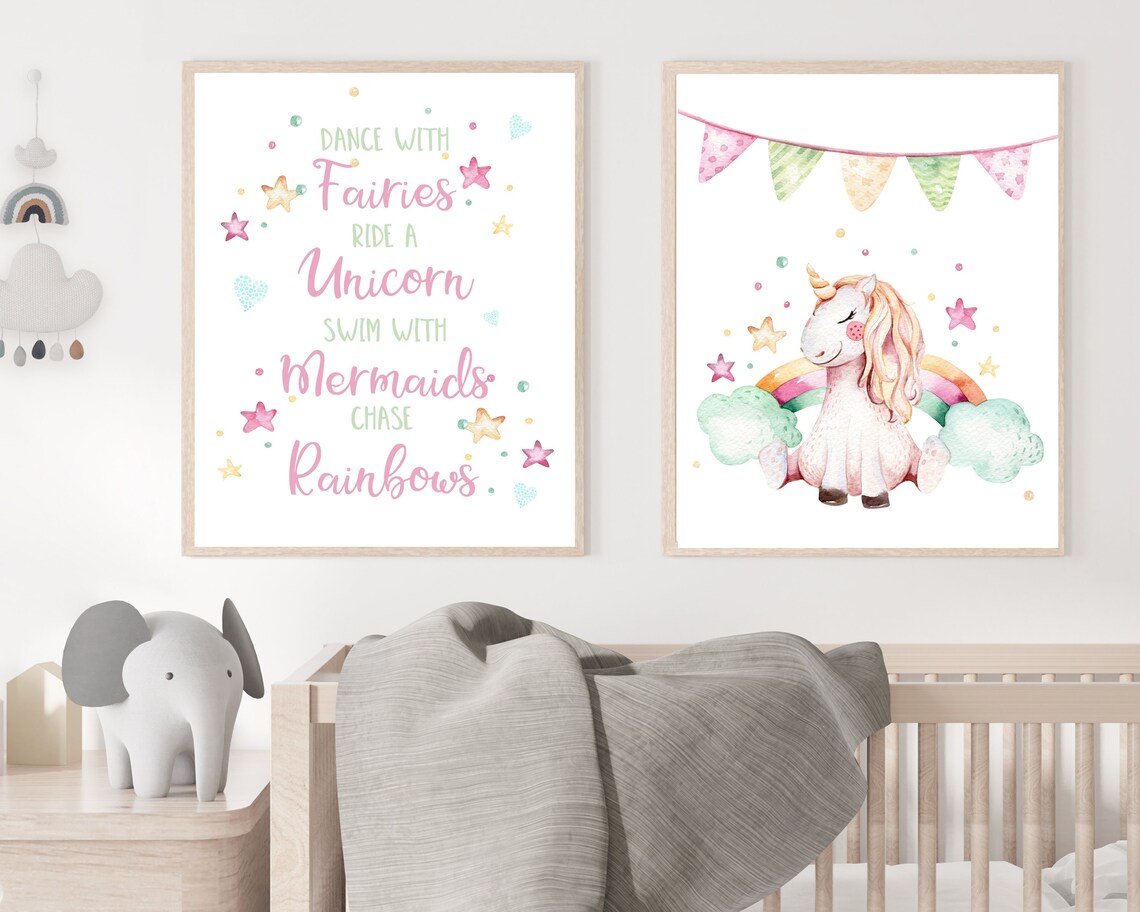 Unicorn Art Print Girls Room Wall Decor Unicorn Print - Etsy